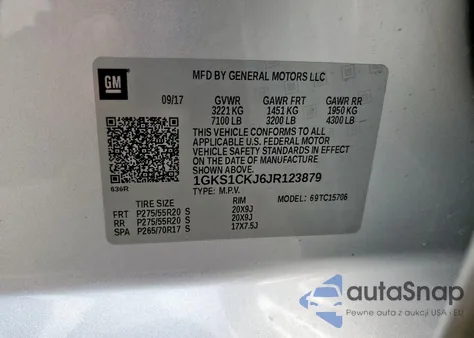 2018 GMC Yukon Denali из США, поврежденный, VIN 1GKS1CKJ6JR123879